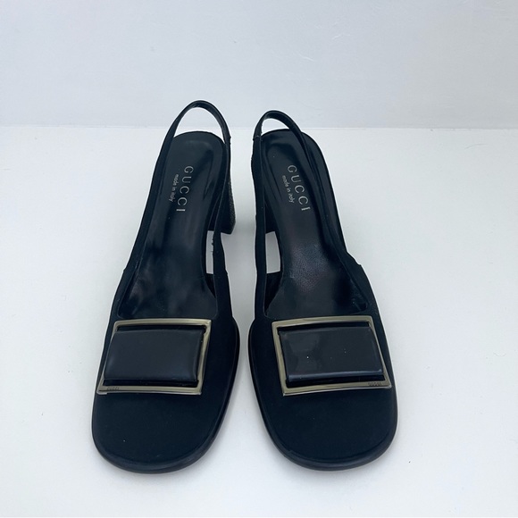 Vintage Gucci Square Buckle Round Toe Sparkly Block Mary Janes Slingbacks Heels - Picture 4 of 10